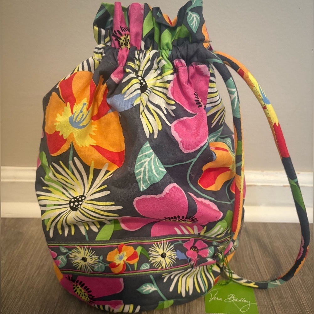 NWT Vera Bradley Ditty Bag Jazzy Blooms Colorful Gray Background Floral